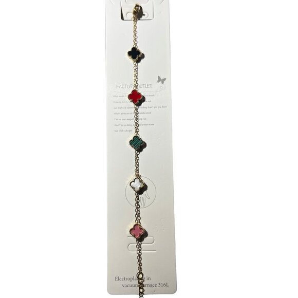 WOMENS GOLD PLATED MULTI COLOR  MINI IRISH SHAMROCK STAINLESS STEEL BRACELET - Picture 1 of 3
